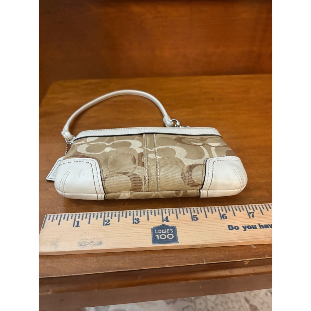 Coach Signature Jacquard Mini Wristlet Pouch Khaki Ivory Y2K - Picture 5 of 7